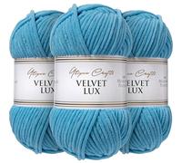 Utopia Crafts Velvet Lux Chenille Super Soft Chunky Yarn for Knitting and Crochet 3x 100g (Turquoise Blue)