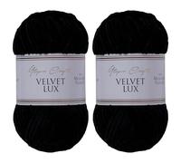 Utopia Crafts Velvet Lux - Filato di ciniglia super morbido per lavori a maglia e uncinetto, 2 gomitoli da 100 g, colore: nero