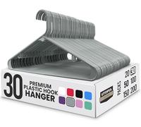 Utopia Home Appendini in plastica grigio, confezione da 30 con ganci - appendini resistenti e robusti, salvaspazio per cappotti, gonne, pantaloni, vestiti, ecc. (grigio, confezione da 30)