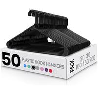 Utopia Home Appendini in plastica nero, confezione da 50 con ganci - appendini resistenti e robusti, salvaspazio per cappotti, gonne, pantaloni, vestiti, ecc. (nero, confezione da 50)