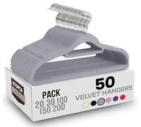 Utopia Home - [Confezione da 50 pezzi] - Grucce in velluto Premium - Antiscivolo e Appendini per cappotti velluto per abiti con fermacravatta - Appendiabiti salvaspazio per giacche e abiti - Grigio