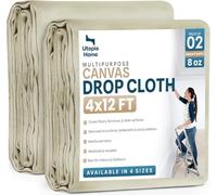 Utopia Home Drop Cloth per pittura (1,2 x 3,7 m, 2 pezzi) Tessuto di tela lavabile e riutilizzabile per mobili e pavimenti Protezione altamente assorbente - Duck Dropcloth per uso esterno e interno