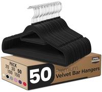 Utopia Home Grucce in Velluto Antiscivolo - Appendini Resistenti con Fermacravatte, Salvaspazio e Ultra Sottili, Ideali per Giacche, Cappotti e Maglioni (Nero, Set da 50)