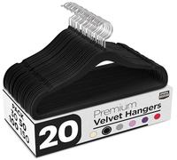 Utopia Home - Grucce in velluto - Antiscivolo e resistenti con barra per cravatte - Grucce salvaspazio per camicie, giacche e vestiti (Nero, Confezione da 20)