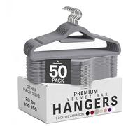 Utopia Home Grucce Velluto con barra cravatte (Grigio, Set da 50)