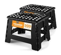 Utopia Home Sgabello pieghevole da 9 pollici, superficie antiscivolo per bambini e adulti, sgabello pieghevole con maniglia, capacità di carico di 300 libbre, confezione da 2, nero
