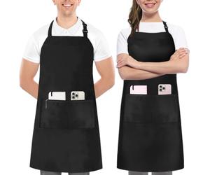 Utopia Kitchen 2 Pezzi Grembiule cucina per uomini e donne - regolabile 2 tasche Cuoco Grembiule con nastri lunghi per barbecue, ristoranti, caffetterie e giardinaggio, Nero