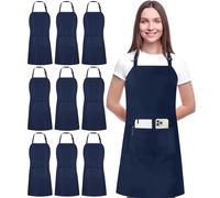 Utopia Kitchen Confezione da 10 bavaglini regolabili con 2 tasche, resistenti all'acqua e all'olio, grembiule da cucina da chef per donne e uomini, Navy, 10 Pacchetto