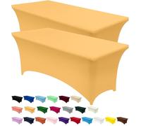 Utopia Kitchen Confezione da 2 tovaglie in spandex [1,8 m, oro] aderenti, lavabili e resistenti alle pieghe, elasticizzate, rettangolari, per patio, eventi, banchetti e feste, 183 x 76 x 76 cm