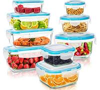 Utopia Kitchen - Contenitori in vetro, 18 pezzi, 9 contenitori + 9 coperchi, coperchio trasparente, senza BPA, per la cucina o il ristorante