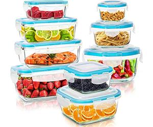 Utopia Kitchen - Contenitori in vetro, 18 pezzi, 9 contenitori + 9 coperchi, coperchio trasparente, senza BPA, per la cucina o il ristorante