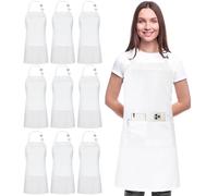 Utopia Kitchen Grembiule regolabile (confezione da 10) da cuoco, da cucina, da uomo, donna, cameriera, lavoro, con tasche, bianco, confezione da 10