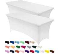 Utopia Kitchen Tovaglia Estensibile [5 Piedi, 152 cm] - Copritavolo in Spandex Lavabile e Resistente alle Rughe per Eventi e Feste (Confezione da 2, Bianco)