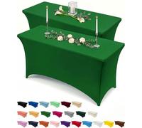 Utopia Kitchen Tovaglia Estensibile [6 Piedi, 183 cm] - Copritavolo in Spandex Lavabile e Resistente alle Rughe per Eventi e Feste (Confezione da 2, Verde smeraldo)