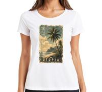 Utopia Paradise Found Beach Palme - Maglietta da donna | Cartolina Tropicale Caraibi Oceano Mare Escursionismo Surf Hawaii Avventura Sole Costa Natura