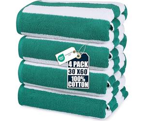 Utopia Towels Confezione da 4 teli mare a righe Cabana, 76 x 150 cm, oversize, 100% cotone filato ad anello, altamente assorbenti, ad asciugatura rapida, per bagno e nuoto, verde