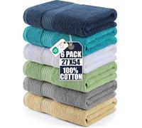 Utopia Towels - Set 6 asciugamani da bagno 68x137 cm, 100% cotone filato ad anello, asciugatura rapida, altamente assorbenti e morbidi (bianco, grigio freddo, turchese, verde salvia, blu navy, beige)