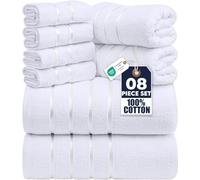 Utopia Towels Set Asciugamani Lusso 8 Pezzi,Bianco | 2 Asciugamani Da Bagno, 2 Asciugamani A Mano, 4 Strofinacci, Altamente Assorbenti, 97% Cotone Filato Ad Anello