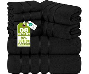 Utopia Towels Set Asciugamani Lusso 8 Pezzi,Nero | 2 Asciugamani Da Bagno, 2 Asciugamani A Mano, 4 Strofinacci, Altamente Assorbenti, 97% Cotone Filato Ad Anello