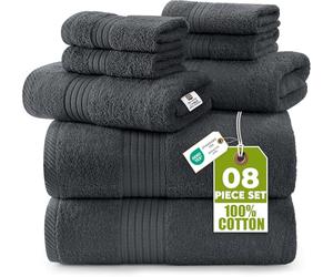Utopia Towels Set di 8 Asciugamani in Cotone 100%, Grigio | 2 Teli da Bagno 69 x 137 cm, 2 Asciugamani 41 x 71 cm, 4 Salviette 30 x 30 cm, Morbidi e Assorbenti per Uso Quotidiano