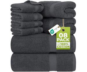 Utopia Towels, Set Di Asciugamani Da 8 pezzi, 2 Asciugamani Da Bagno, 2 Asciugamani a Mano e 4 Panni Da Lavare, Altamente Assorbente Per Bagno, Palestra, Hotel e Spa (Grigio)