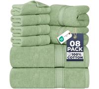 Utopia, Set di 8 asciugamani composto da 2 teli bagno, 2 ospiti e 4 lavette, in 100% cotone filato ad anelli da 600 g/m², altamente assorbenti, per bagno, palestra, hotel e spa (verde salvia)