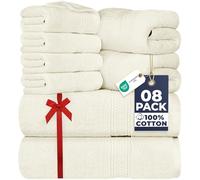 Utopia, Set di 8 asciugamani composto da 2 teli bagno, 2 ospiti e 4 lavette, in 100% cotone filato ad anelli da 600 g/m², altamente assorbenti, per bagno, palestra, hotel e spa (avorio)