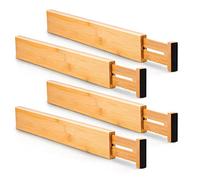 Utoplike 4 pezzi divisori per cassetti da cucina in bambù grandi, organizzatori per cassetti regolabili, con carica a molla, per cucina, cassettiera, bagno, camera da letto, cassetto, scrivania