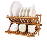 Utoplike Scolapiatti pieghevole a 3 ripiani, in legno di teak, scolapiatti pieghevole di grande capacità, organizer da cucina salvaspazio per piatti, tazze