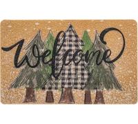 UTOWO Zerbino con scritta "Welcome" - Zerbino antiscivolo con stampa di pino, con stampa invernale, con neve, paese delle meraviglie e Natale, 43 x 76 cm