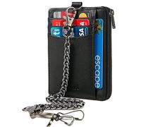 UTreers Portafoglio a catena da uomo minimalista RFID portafoglio Biker Trucker Travel Badge Holder Zipper, vera pelle (38 cm catena nera + 1 cordino), taglia unica