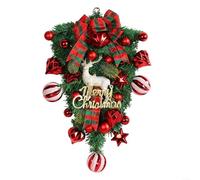 UTTASU Ghirlanda natalizia con renne, 48,5 x 32 cm, con bacche rosse, in plastica, da appendere, decorazione per esterni per porta d'ingresso o giardino