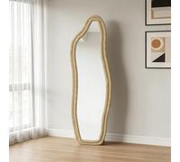 UTTQEW Specchio intero 160 x 50 cm, asimmetrico curvo, con cornice in tessuto di velluto, grande specchio da parete per soggiorno, camera da letto, sospeso/in piedi (giallo A, 160 x 50)