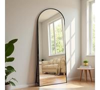 UTTQEW Specchio intero arco 177 x 77 cm, curvo, grande, cornice in lega di alluminio, vetro temperato, angoli rotondi, per camera da letto, soggiorno, guardaroba, colore nero
