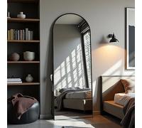 UTTQEW Specchio su piedistallo, 162 x 53 cm, specchio ad arco, grande da posare, con vetro robusto, specchi a tutta lunghezza, telaio in lega di alluminio nero per camera da letto, ingresso, soggiorno