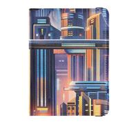 Uturistic - Porta passaporto in pelle con elementi ad alta tecnologia per passaporto da viaggio, badge, vaccino, porta tessere, impermeabile, paesaggio urbano uturistico, elementi high-tech, 1 size