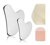 UTXN 2 Pezzi Gua Sha in Acciaio Inossidabile per Viso e Corpo - Strumento in Metallo per Ridurre il Gonfiore (Argento)