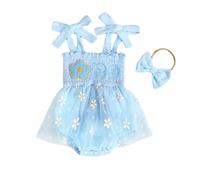 UUAISSO Abiti per il Primo Compleanno Della Neonata Vestito da Tutina con Torta Smash Senza Maniche Body Ricamato set di Fasce Capelli Azzurro 6-12 mesi