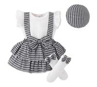 UUAISSO Completo per Bambina Composto da Top a Coste Senza Maniche a Quadri Gonna con Bretelle e Cappellino