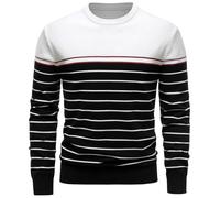 UUAISSO Maglione da Uomo Girocollo a Righe Coordinato con i Colori Felpe Pullover Lavorato a Maglia per Casual Blanc + Noir S