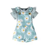 UUAISSO Neonata bambina Daisy Stampa Vestiti Tops Balzati con Tasca Bretelle Pantaloni Pantaloncini Abbigliamento Estivo Verde 3-6 mesi