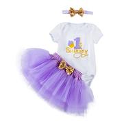 UUAISSO Neonate Il Mio 1° Compleanno Abiti Manica Corta Torta Smash Gonna Paillettes Tutu Abito da Principessa Set di Abbigliamento Viola1 12 mesi