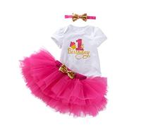 UUAISSO Neonate Il Mio 1° Compleanno Abiti Manica Corta Torta Smash Gonna Paillettes Tutu Abito da Principessa Set di Abbigliamento rosa rossa1 12 mesi