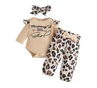 UUAISSO Set di Vestiti Per Bambine Lettere Principessa Top Maniche Lunghe con Volant Pantaloni Floreali Cappello Abiti per Neonati Leopardo kaki 12-18 mesi