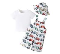 UUAISSO Vestiti Bambini Piccoli Maniche Corte Stampa di Orsi Auto e Dinosauri Top con Bretelle Pantaloni Abiti Estivi per Neonati