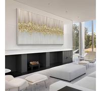 UUDEZO Dipinto Golden Wave, foglia d'oro, arte astratta da parete con cornice, arte di lusso, poster moderni, stampe per pareti 60 x 145 cm (24 x 57 pollici) con cornice dorata