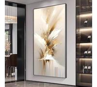 UUDEZO Dipinto su tela con linee fluide dorate astratte dai toni neutri, per la decorazione della camera da letto del soggiorno (75x150 cm (30x59 pollici) con cornice nera