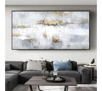 UUDEZO Grande quadro astratto bianco murale moderno dipinto a olio su tela con lamina d'oro arte murale per l'arredamento del soggiorno (80x160 cm (31x63 pollici))