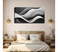 UUDEZO Grande stampa artistica su tela con onde in bianco e nero, cornice decorativa per camera da letto, soggiorno, decorazione per la casa (65x130 cm/(25x51 pollici)/con cornice)