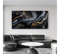 UUDEZO Grande stampa su tela astratta in marmo nero, arte murale incorniciata, pronta da appendere, decorazione per la casa (90x180 cm/(35x71 pollici)/con cornice)